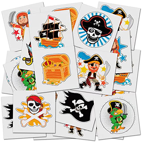 ArtCreativity Pirate Individual Temporary Tattoos for Kids - Pack of 144 Pre-Cut Pirate Tattoos in Assorted Designs, Non-Toxic 2 Inch - Pirates Birthday Party Favors and Goodie Bag Stuffers