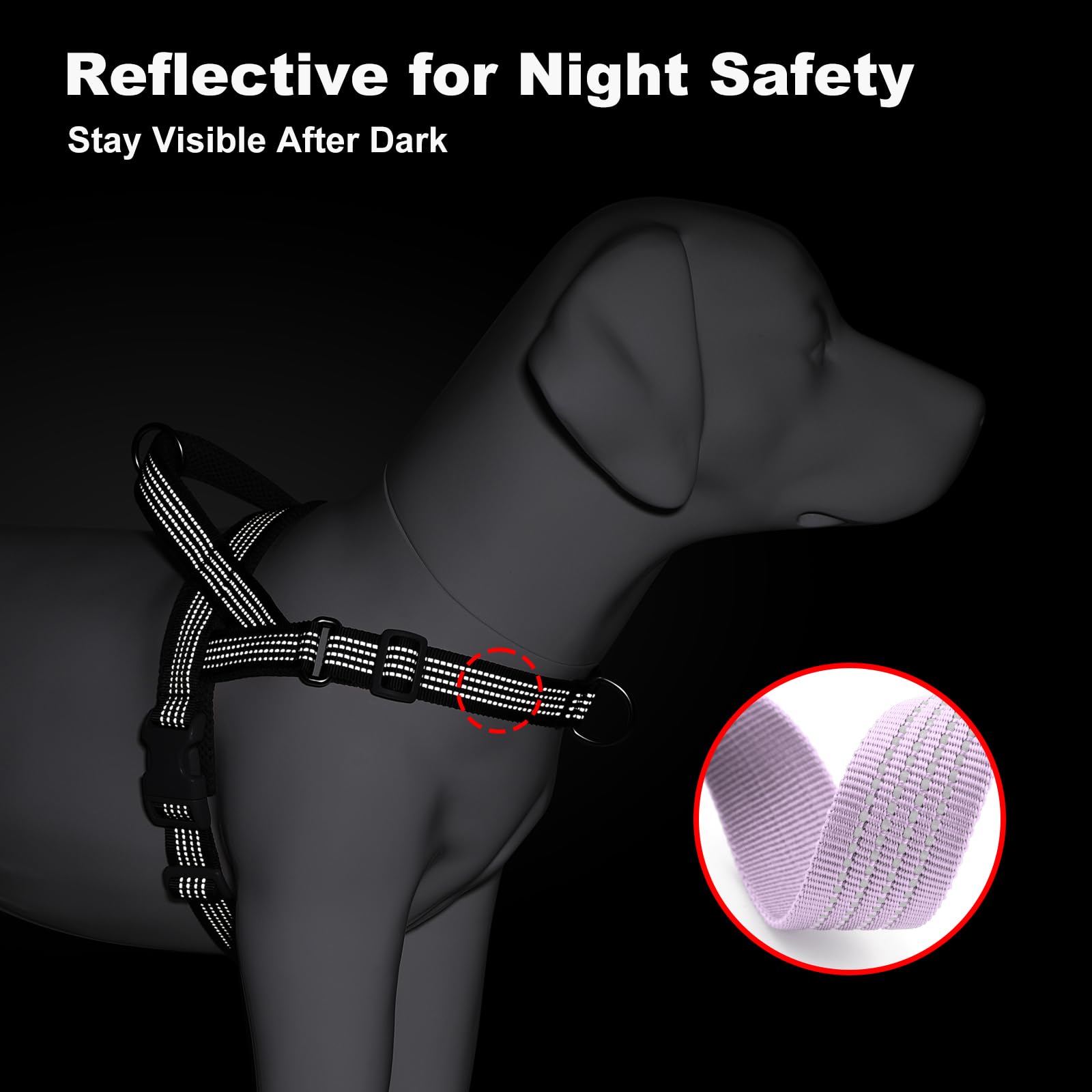APakBak No Pull Dog Harness with Handle, Adjustable Soft Mesh Padded Reflective Walking Harness with Front Clip for Small Medium Large Dogs – Quick Fit No Escape for Training and Hiking (Purple, L) - image 7