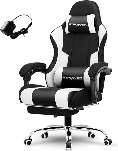 Miniatura 13 de GTPLAYER Silla para videojuegos, silla de computadora con reposapiés y soporte lumbar, silla de juego ajustable en altura con asiento giratorio de