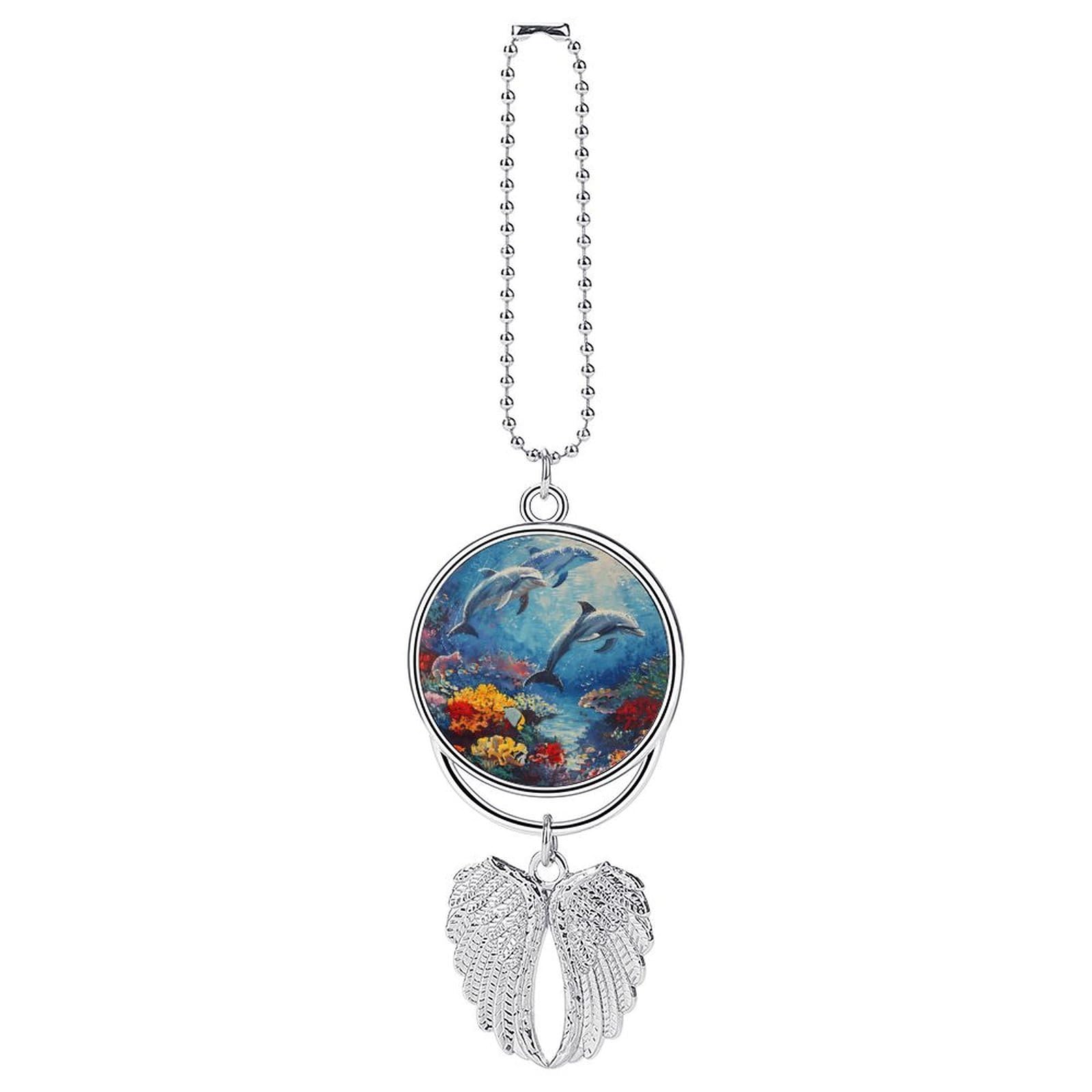 Seabed Coral Fish Dolphins Car Pendant Hanging Swing Auto Rear View Mirror Hanging Car Rear View Mirror Charm Truck Hanger Ornament Charm for Car Rear View Mirrors Accessories