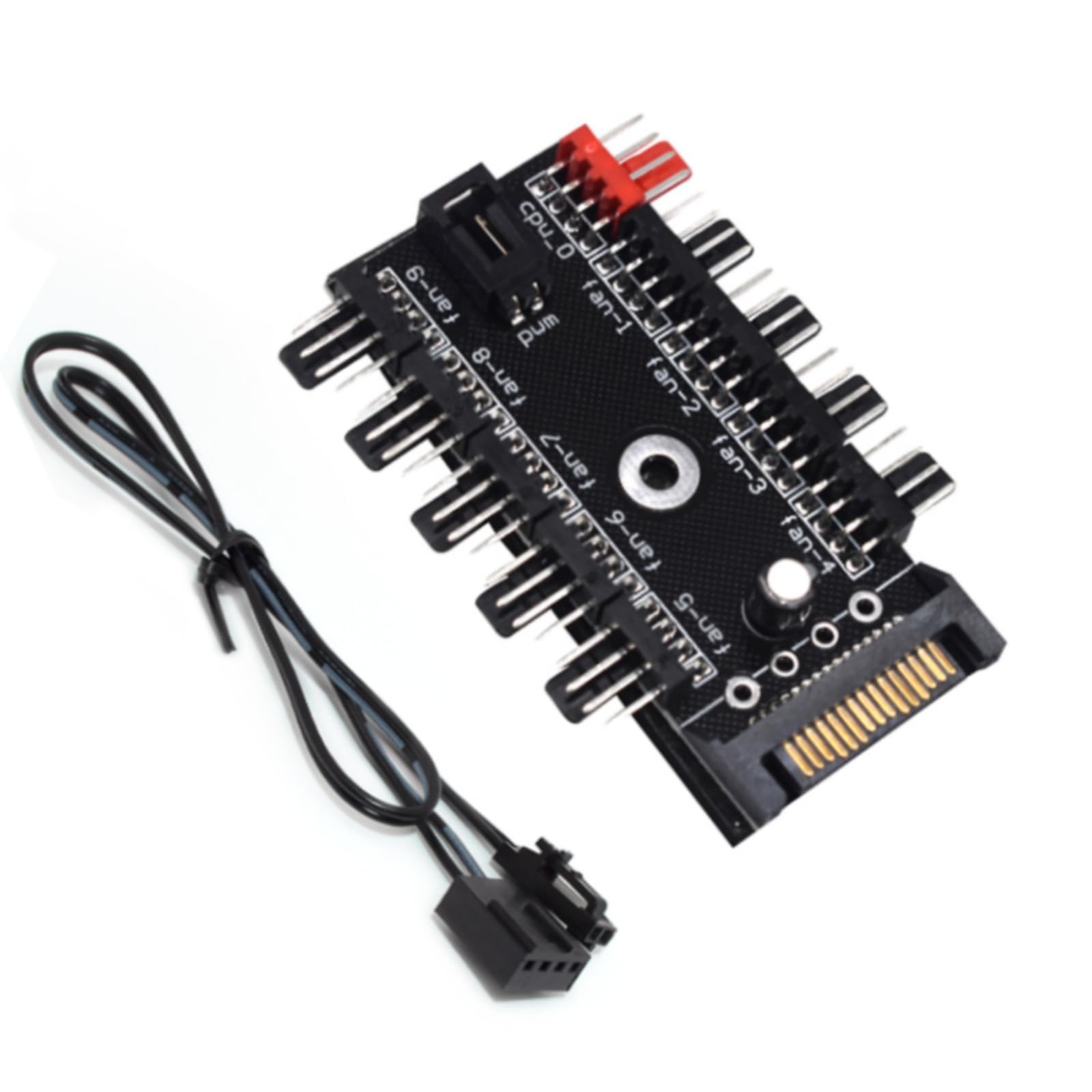 PWM Fan Hub, PC Fan Controller 10 Way 3Pin / 4Pin SATA Computer Case Fan Speed Controller Automatic Fan Speed Control Accessory, SATA Power Supply