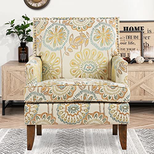 Modern Wingback Accent Club Chair with Floral Fabric Upholstery, ...