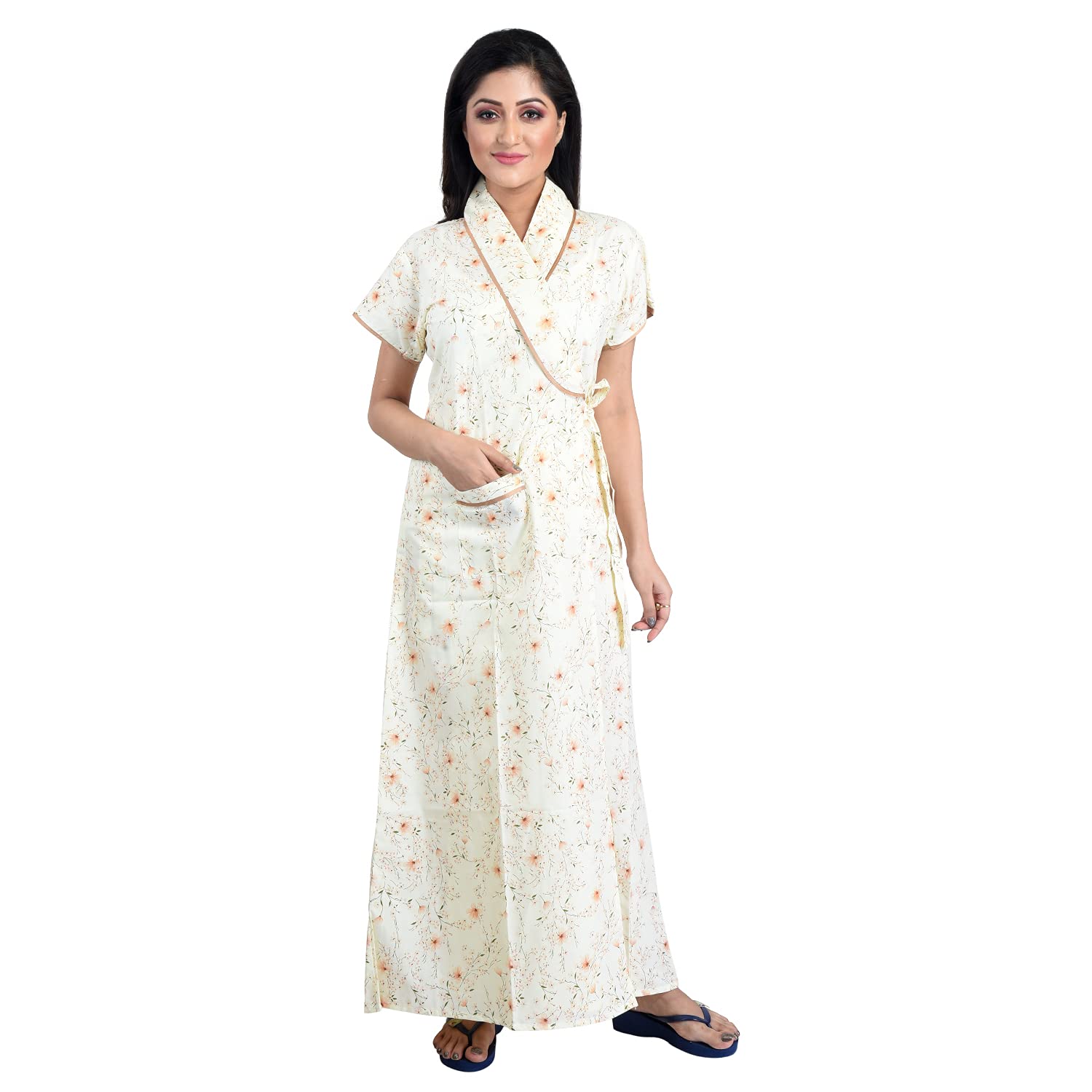 Cotton Robes,Housecoat, Nighty, Sleepwear, Night Gown for Women Ladies House Coat, Front Open Adjustable B2012-Parent-image-0