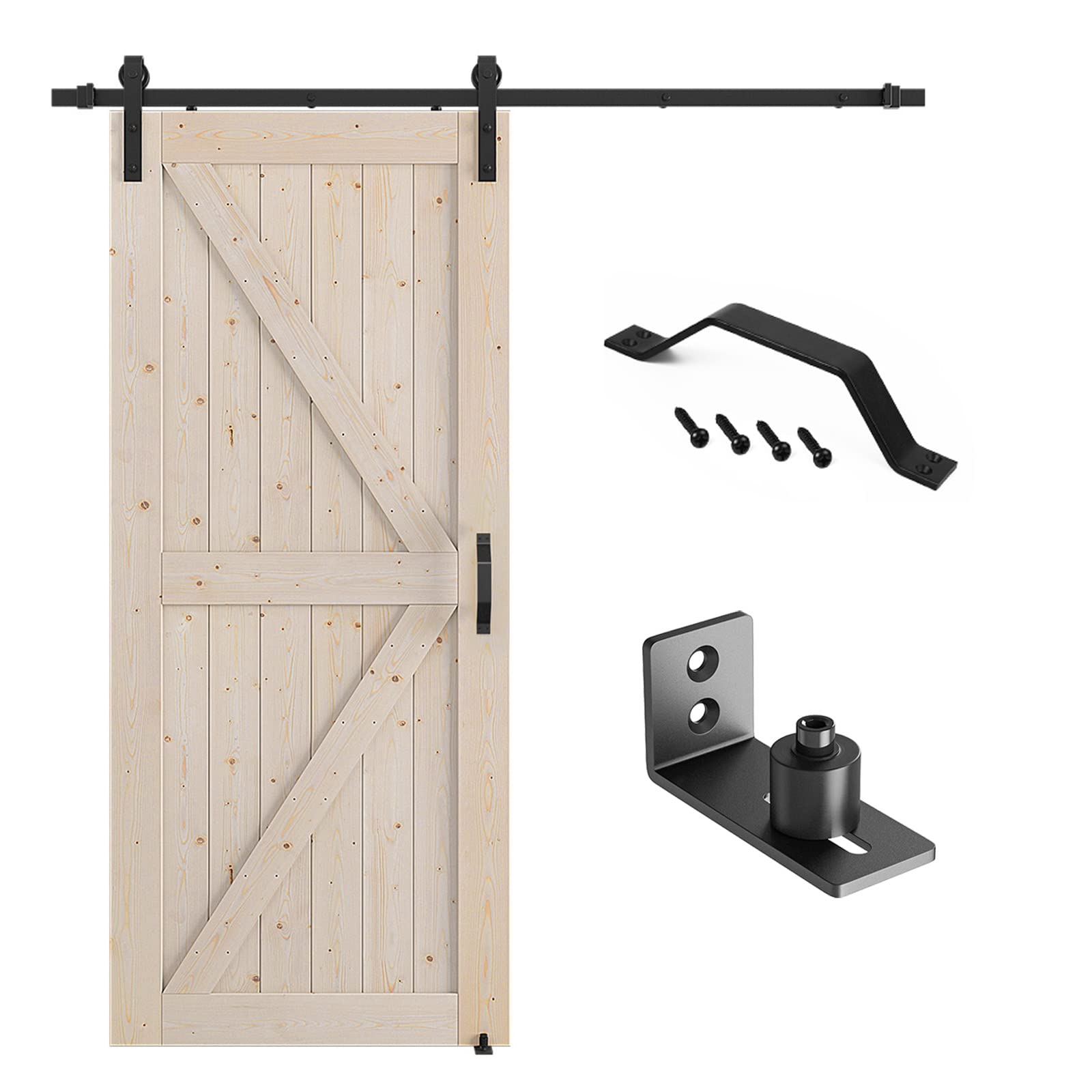 GOLDENPOLEY 36in x 84in Sliding Barn Door with 6.6 FT Barn Door Hardware Kit, DIY Unfinished K-Frame-Installation Required-Includes Barn Door Slabs,Wood, Barn Door Hardware, Handle, and Floor Guides