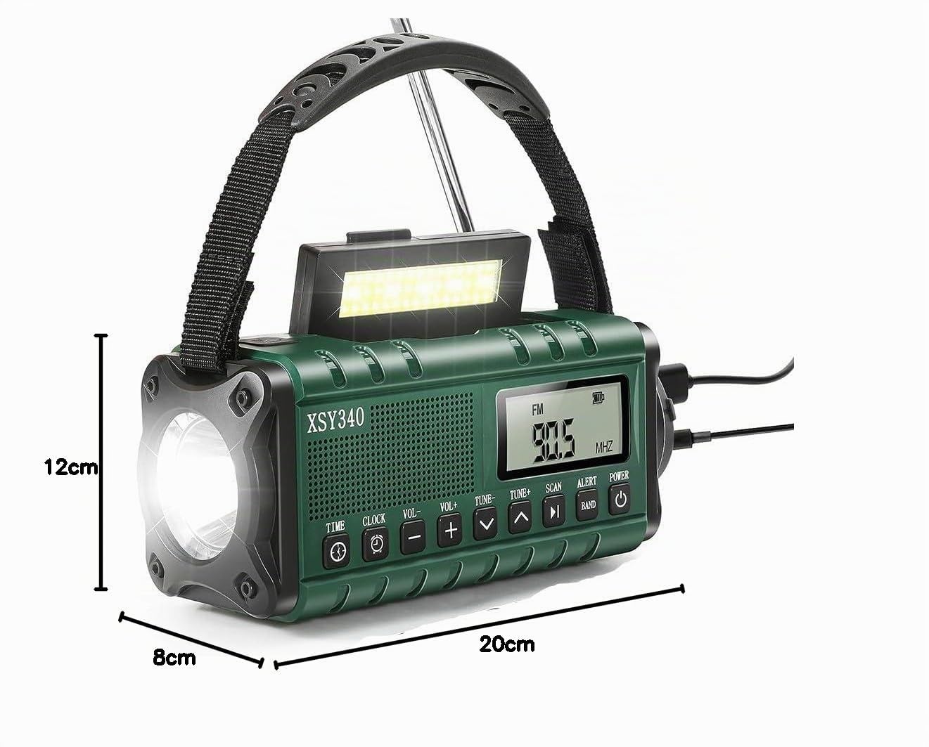 Radio Meteorológica Portátil FM/AM Con Energía Solar Y De Manivela, Batería Externa De 10000 MAh, Linterna LED, Lámpara De Lectura Y Carga USB-C Para Emergencias Al Aire Libre(Army Green)