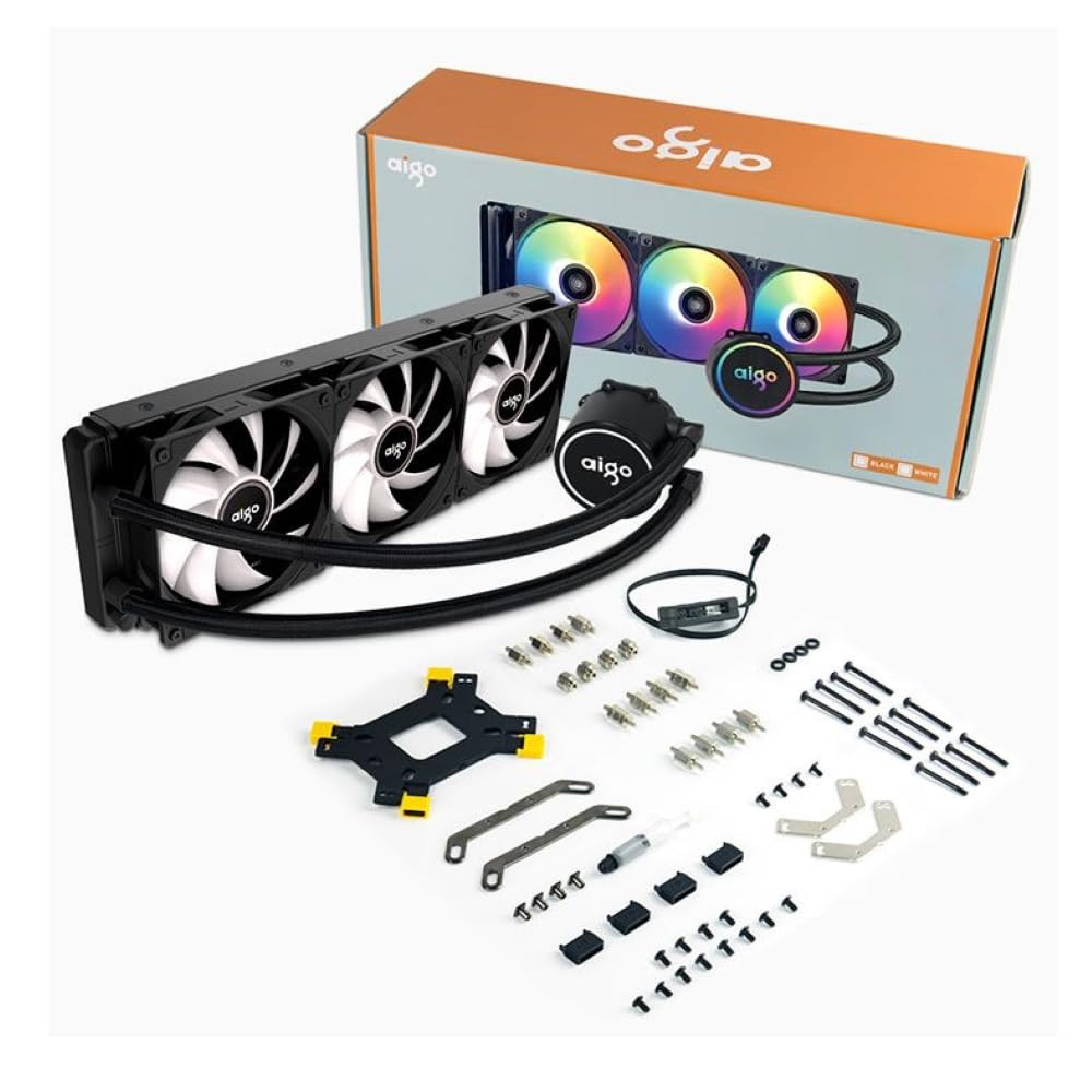 Aigo AC SE 360 Rainbow 360mm Water Cooler components laid out