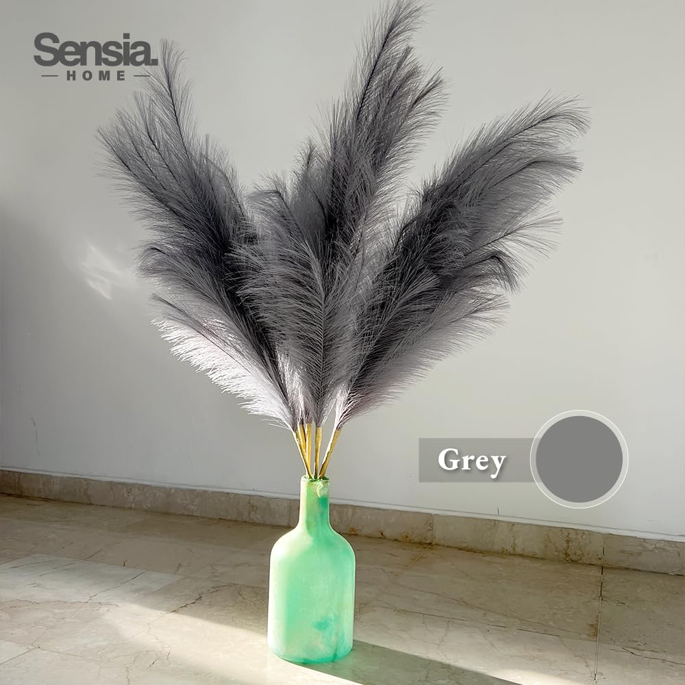 109 cm, sztuczny wysoki, 3 szt., puszysta, duża trawa pampasowa, boho, dekoracja, kwiatowe pompony do dekoracji, wypełniacz wazonu podłogowego, długie, sztuczne suszone kwiaty, do domu i pokoju, szare