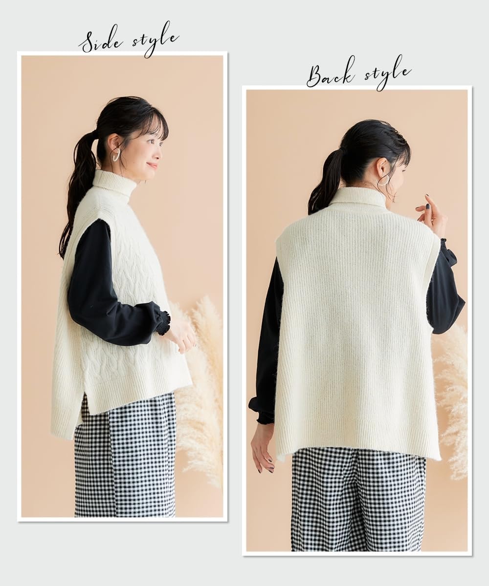 [ニッセン] セーター レディース 大きいサイズ ケーブル編タートルニットベスト