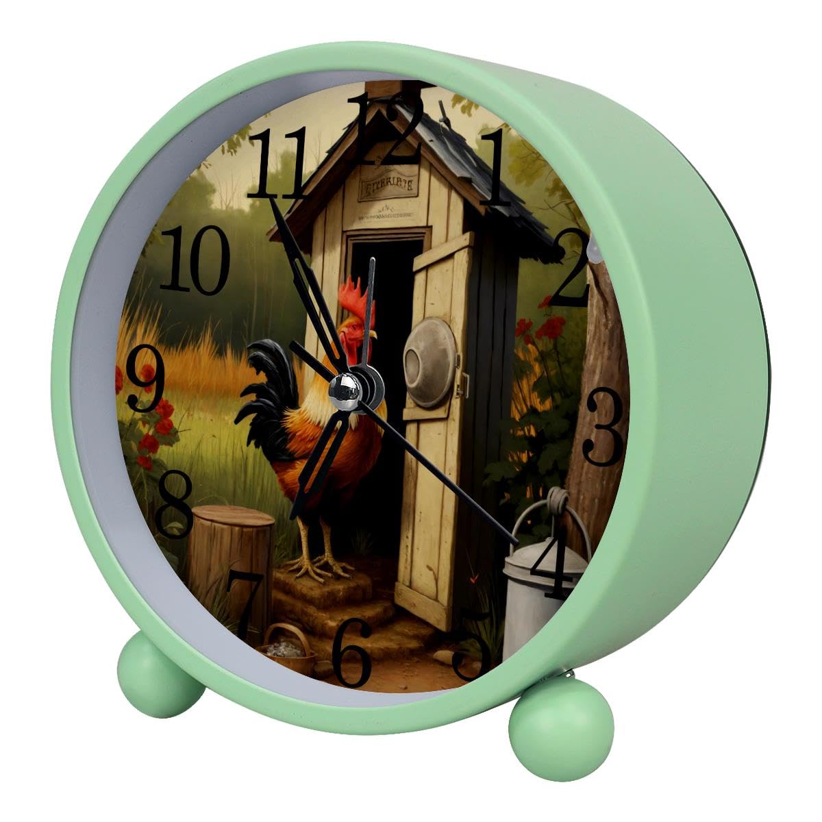 Luoweisi Alarm Clock Outhouse Rooster, Silent Non-Ticking with Night Light