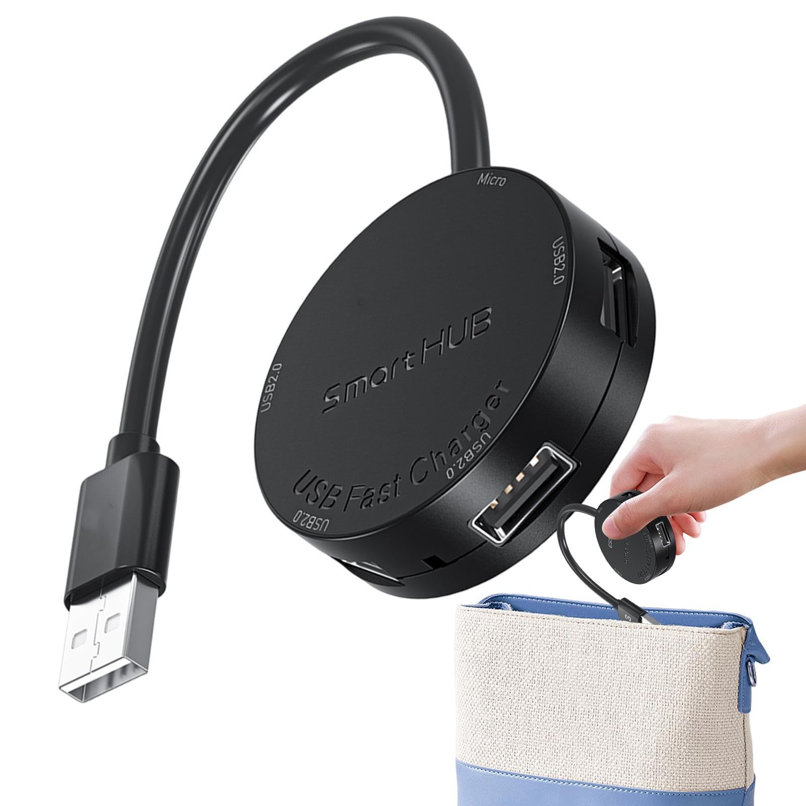 Station D'accueil USB-C Ronde 4 Ports - Hub 4-en-1 480 Mbps, Voyant LED, Compacte Pour Ordinateur Portable, Tablette, Téléphone - 7