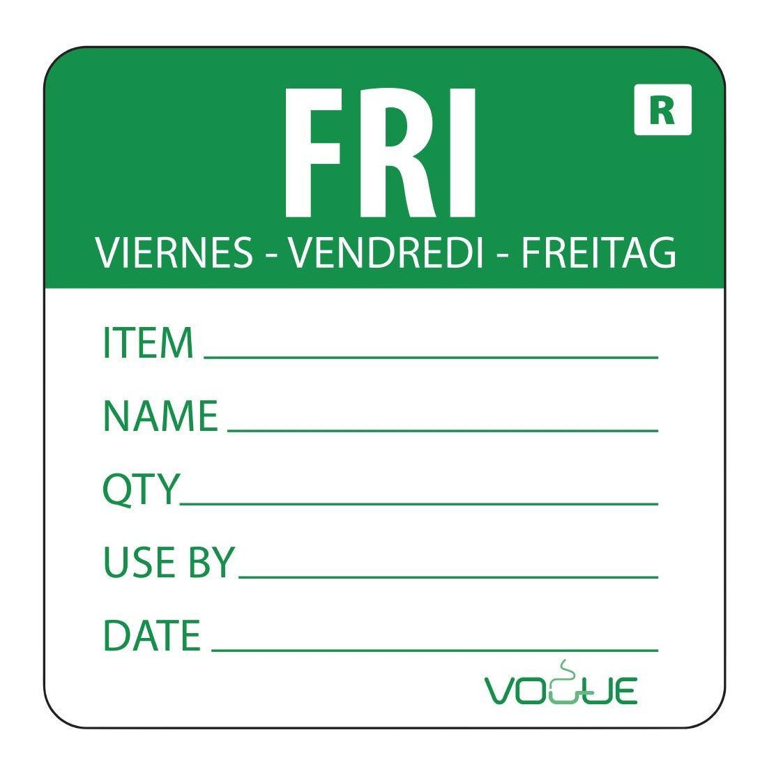 Hygiplas Green Removable Day Of The Week Labels Friday (500 Pack)