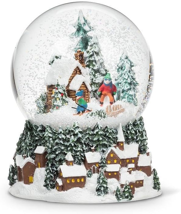 Abbott Collection Medium Cabin & Skiers Snow Globe, 5-Inch, Resin, Multicolor