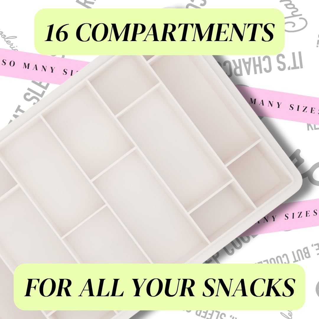 Chilled Snackle Box, Divided Serving Tray, with Ice Pack and Bonus Insulated Carry Bag, with Leak-Resistant 4-Latch Lid, 16 Compartments, Keeps Snacks Cold for Hours, Gift-Ready Packaging