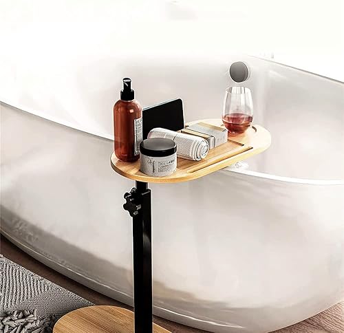 Miniatura 2 de WANLIAN Bandeja de baño de bambú para bañera con altura ajustable, mesa de baño lateral, accesorios de spa, mesa de bañera con estante para tazas,