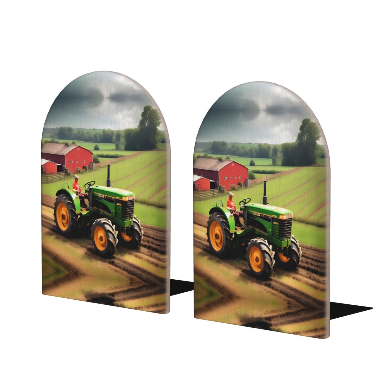 Jiuty Khaki Tractor Farm Pattern Bookends For Shelves,Heavy Duty Book Ends And Desktop Organizer,Book Stopper For Books/Movies
