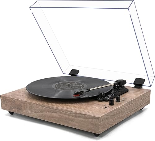 Tocadiscos vintage de 3 velocidades con entrada Bluetooth, reproductor de discos de vinilo con dos altavoces estéreo incorporados, parada