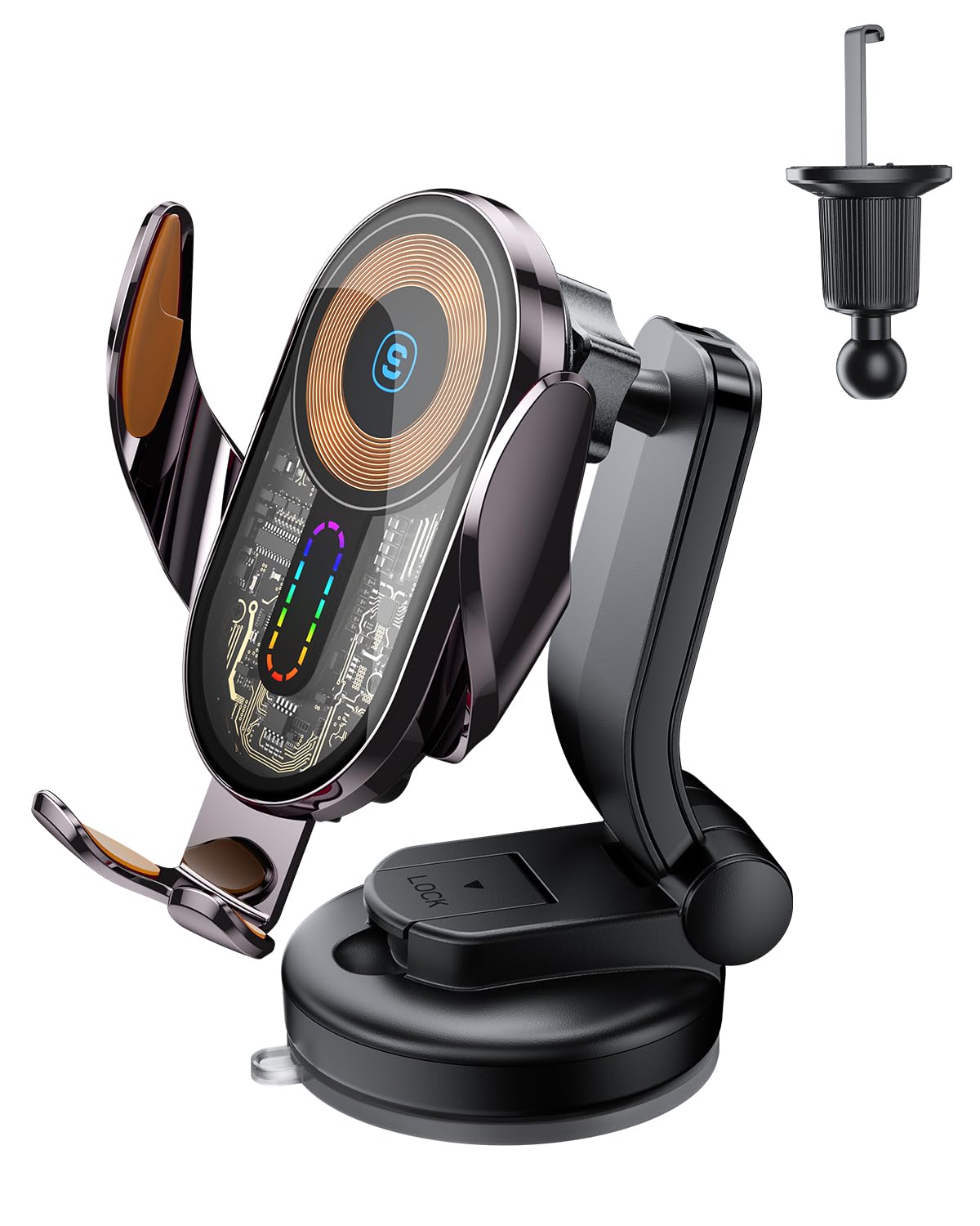 Photo 1 of Wireless Car Charger Mount,15W Fast Charging Auto Clamping Car Phone Holder Charger for iPhone 15 14 13 12 Pro Max 11 XS, Samsung Galaxy S24 Ultra S23 S22 S21