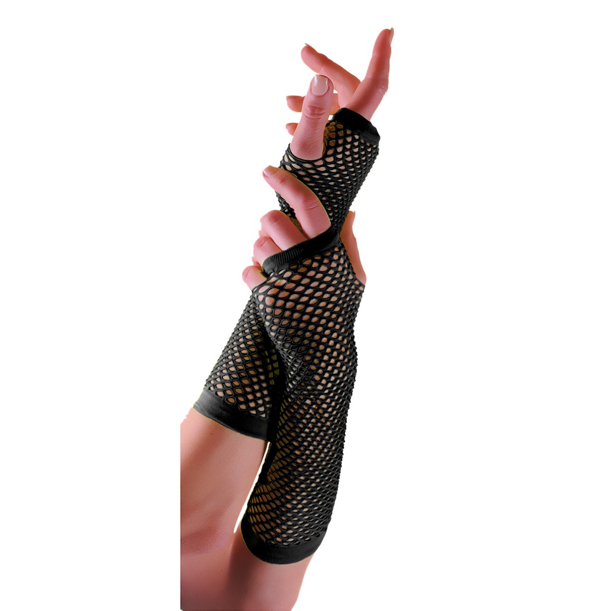 Crazy Chick Women's Black New Long Fishnet Gloves Assorted Colours Fingerless Gloves, Party Fancy Dress Tutu, Neon Fishnet Gloves (Black)