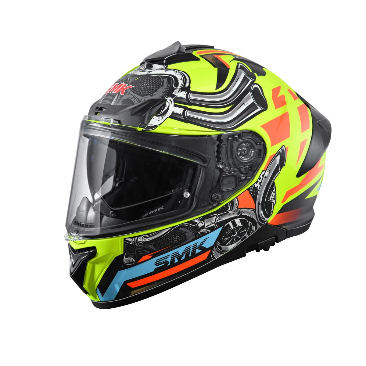 SMK Typhoon Motorhead ISI ECE & DOT Certified Full Face Dual Visor Helmet for Men and Women with Pinlock Fitted Clear Visor and Inner Sun Visor ( MATT Yellow - 2XL )