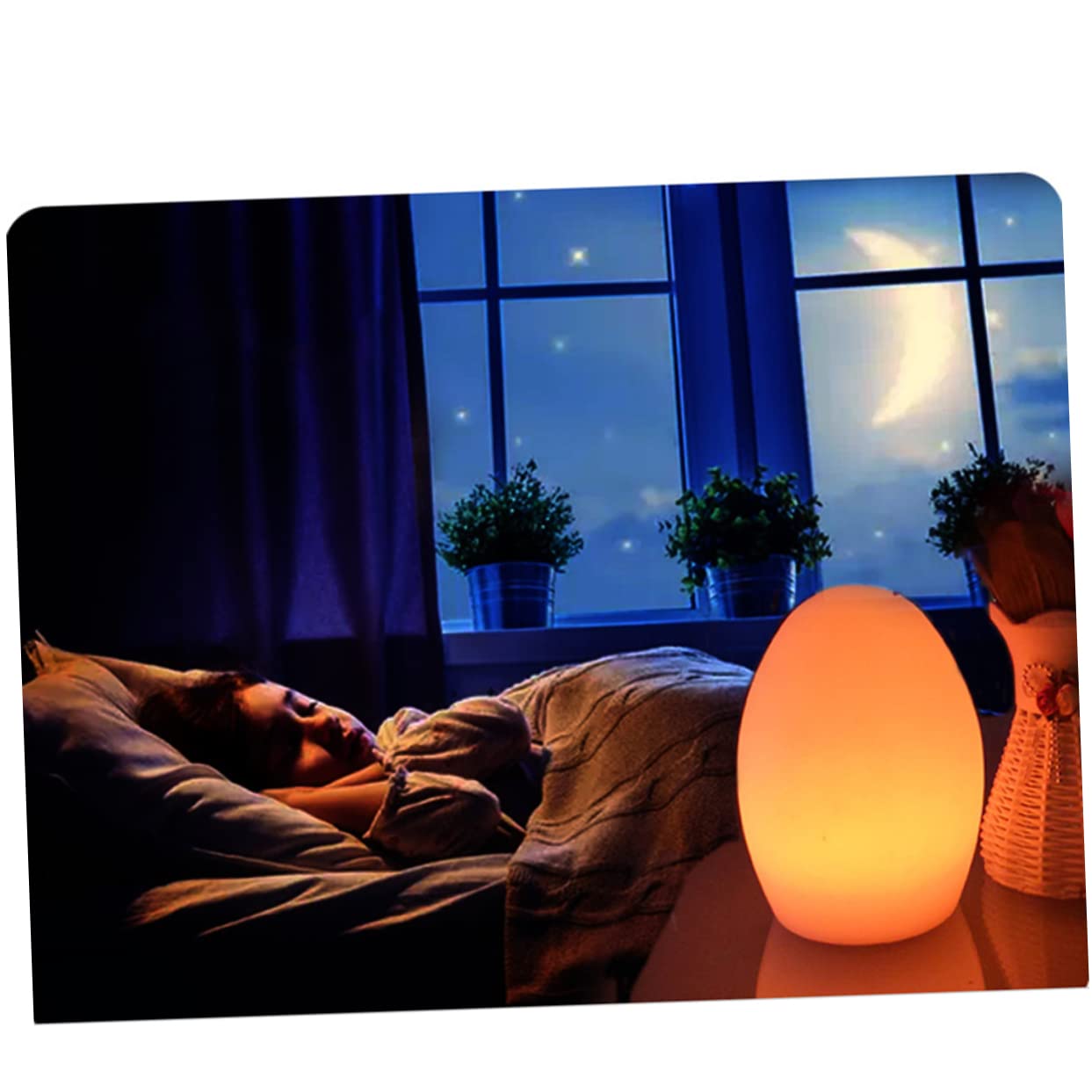 Lámpara de Noche LED de Huevo Recargable Carga USB, Luz Infantil para Mesita y Escritorio, Hogar y Conservatorio, 10X15 CM