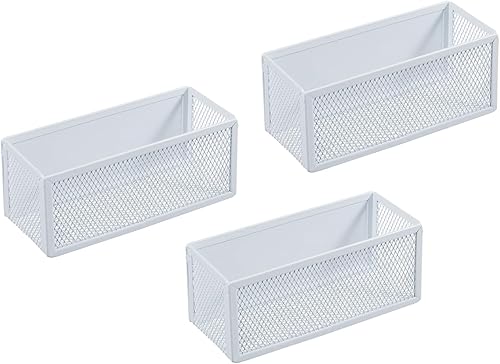 Miniatura 6 de MyGift Cestas de almacenamiento magnéticas de malla de alambre blanco, accesorios de pizarra blanca, organizador de suministros para aula y oficina,