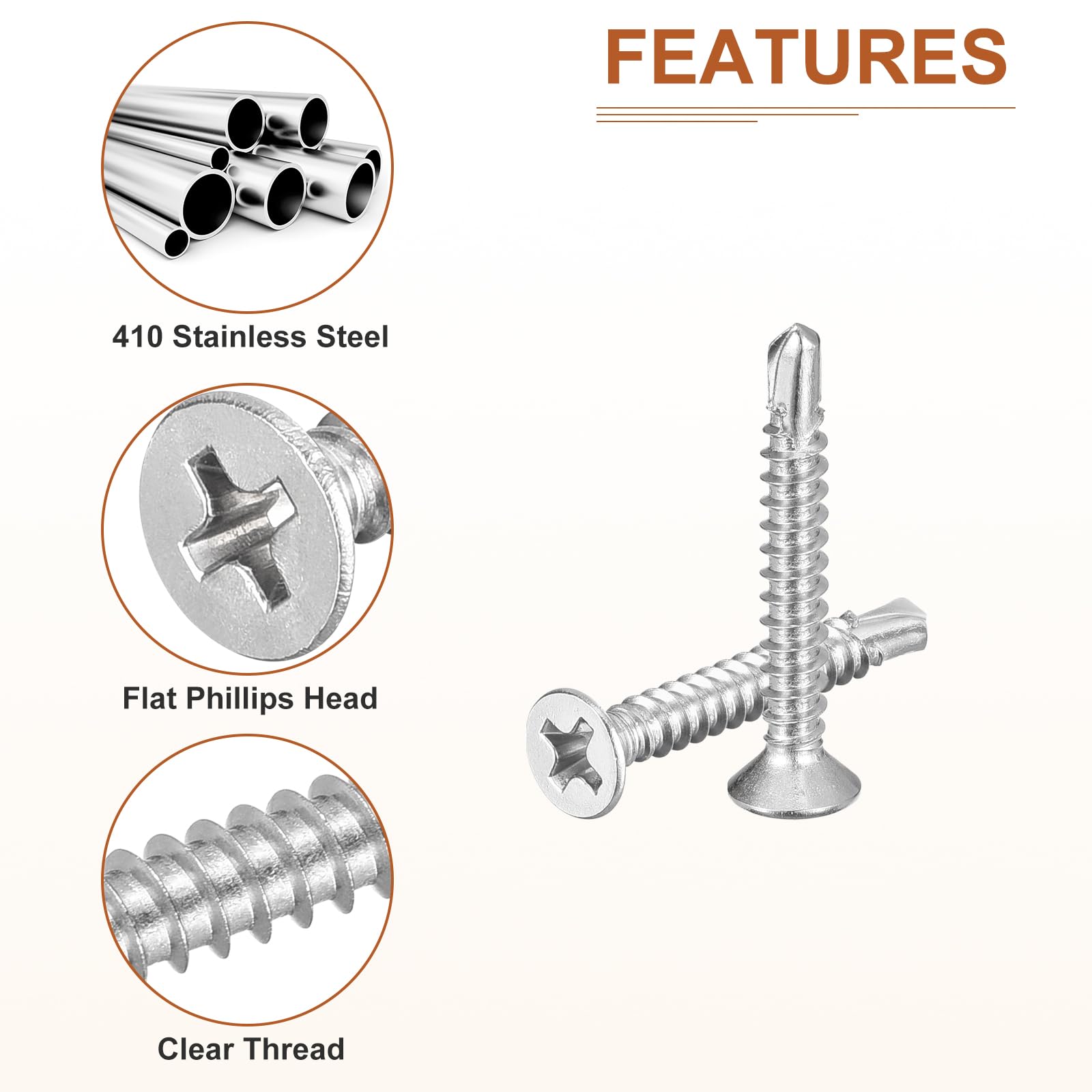 DTGN 100Pcs ST3.5x25mm Self Drilling Screws, 410 Stainless Steel Flat Head Phillips Sheet Metal Screw - Image 4