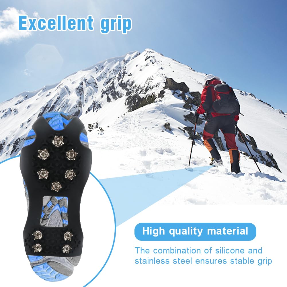 Crampons For Hiking Boots Men SHARKMOUTH Ice Cleats 19 Spike Walk Traction Crampons With Stainless Steel Spikes - Durable Silicone Grips For Safe Walking, Jogging, Climbing, Hiking On Snow And Ice