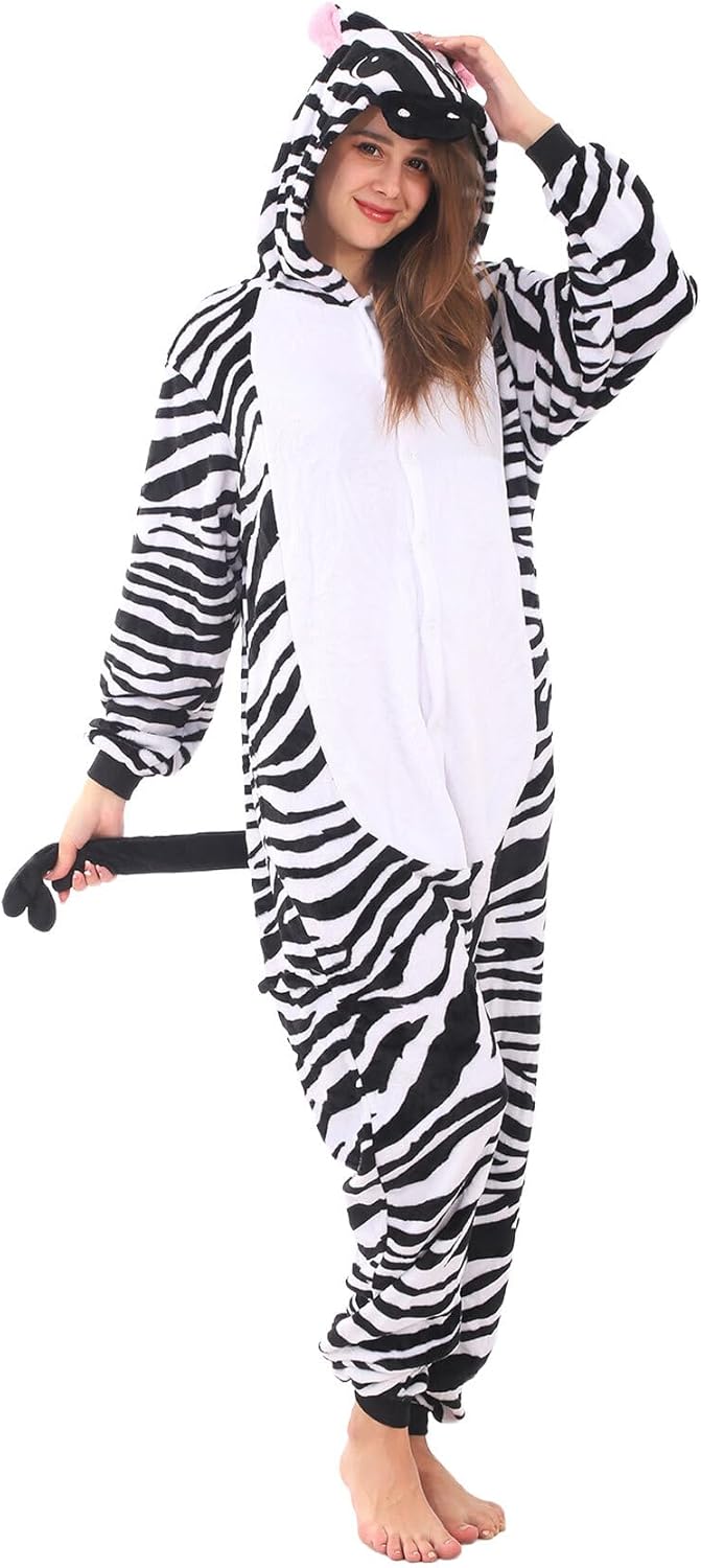 Animal Onesies Pajamas Adult Costumes One Piece for Men Women Unisex Teens Zebra - Image 4
