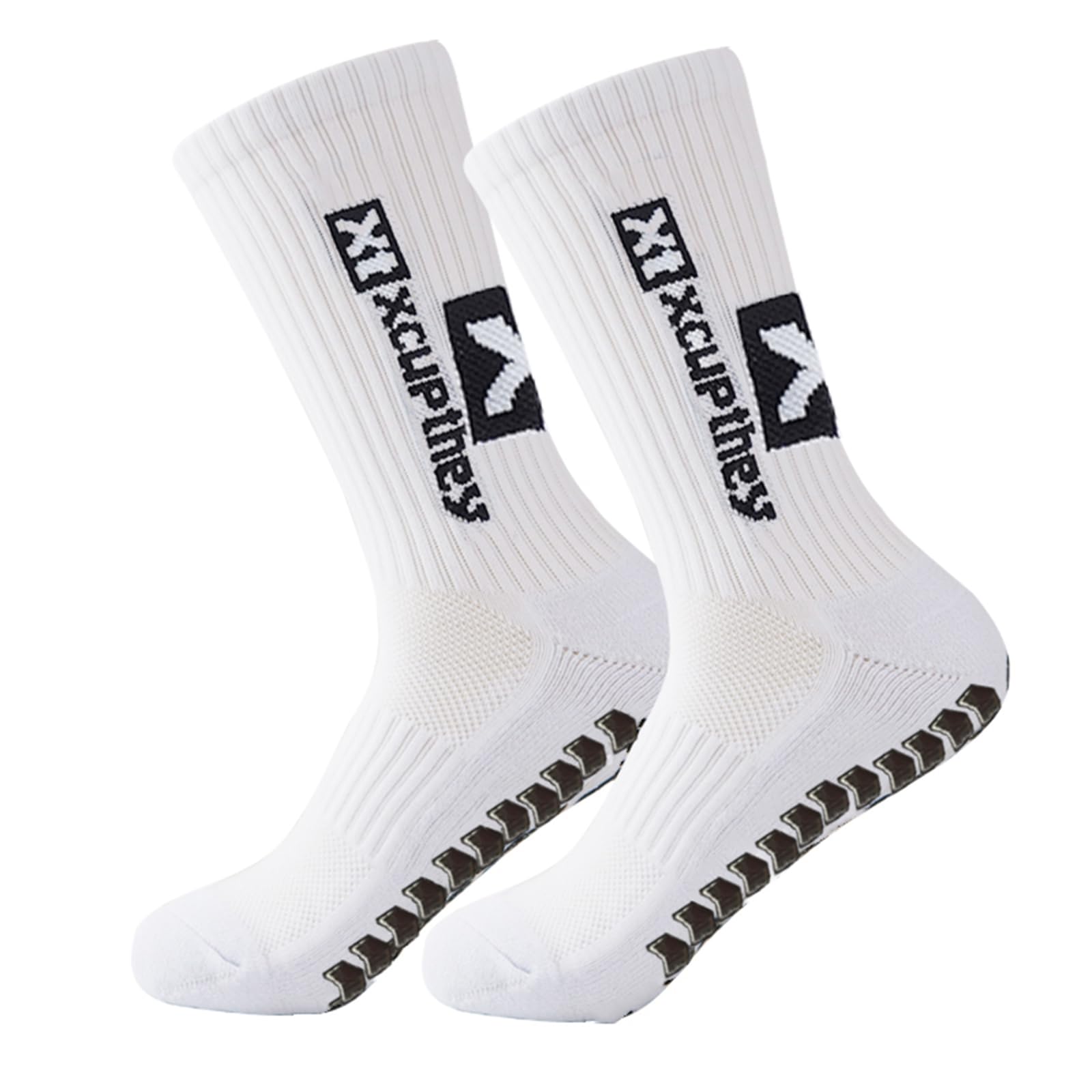 Xcupthey Mens Football Socks Soccer Non Slip Socks for Men Anti Training Athletic Grip Socks (White 1pair)
