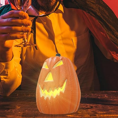 Miniatura 5 de Happyyami Calabazas de plástico con luces espeluznantes, 2 calabazas iluminadas para exteriores e interiores, decoraciones de calabaza de Halloween,
