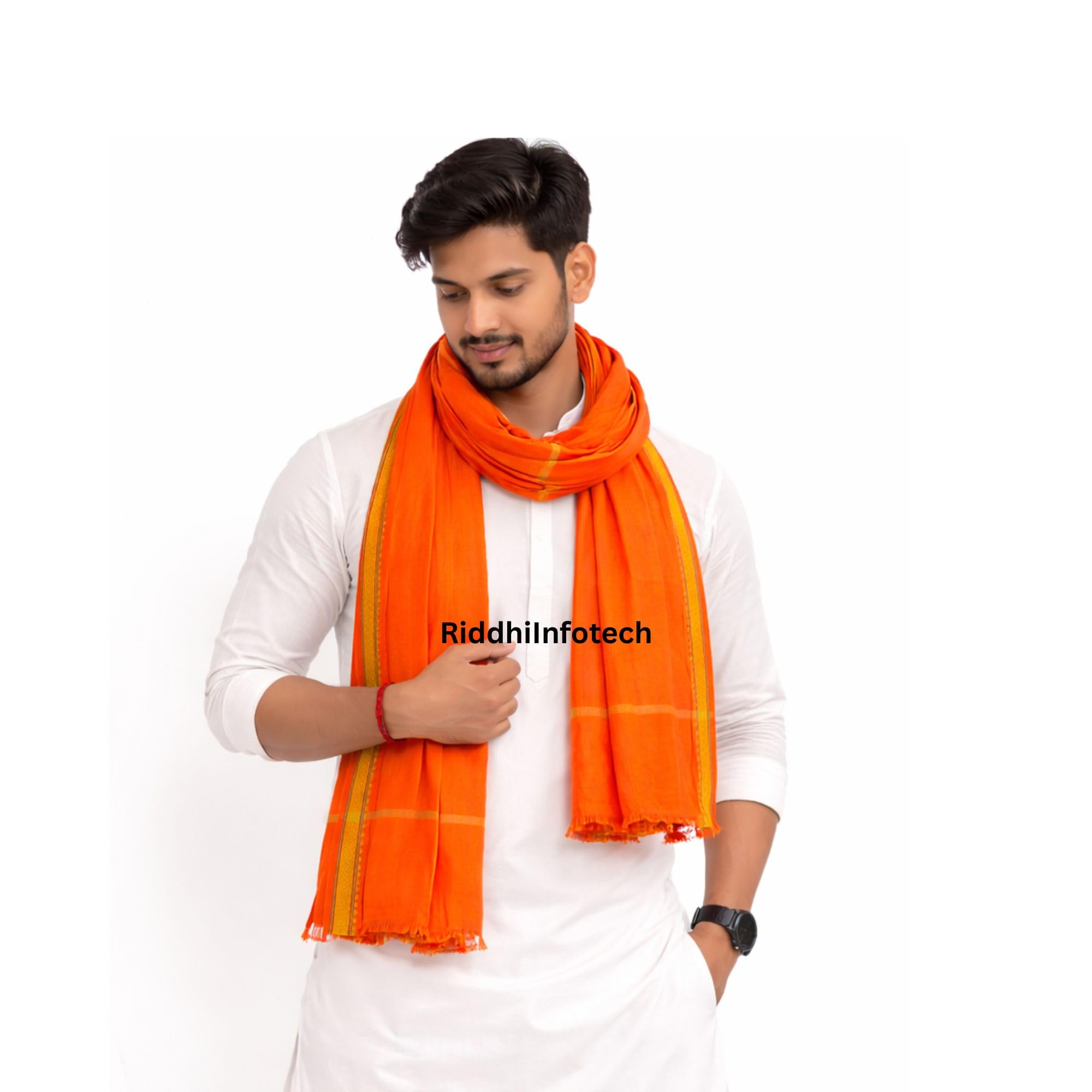 RiddhiInfotech Traditional Orange/Bhagwa Cotton Gamchha/Towel for Men & Women | Religious Pooja Angavastram Head Scarf | Multipurpose Bath & Daily Use Towel | 1 Pc-image-36