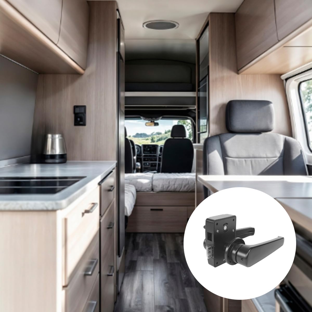 Türgriff mit Hebelverschluss, schwarz, für Wohnmobil-Badezimmer-WC-Türen, Wohnwagen, Boote, Wohnmobile und Yachten