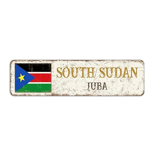 HIGOSS Juba Capital City Sign, South Sudan Gift Wall Art Plaque, Juba Capital City Street Sign, Retro South Sudan Aluminum Sign, South Sudan Flag Metal Sign,3 X 12 Inch