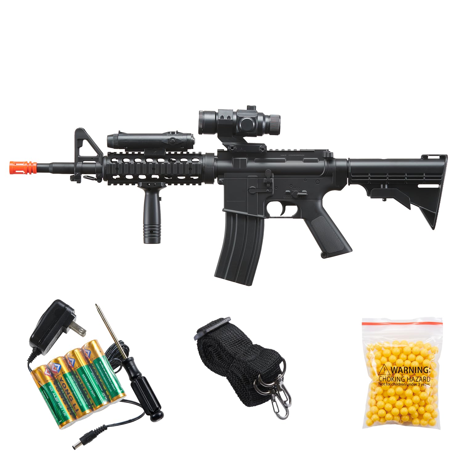 GoldenBall Well Airsoft M4 RIS Electric Full Automatic AEG Rifle w/Light & Laser - Black (Battery & Charger Included)