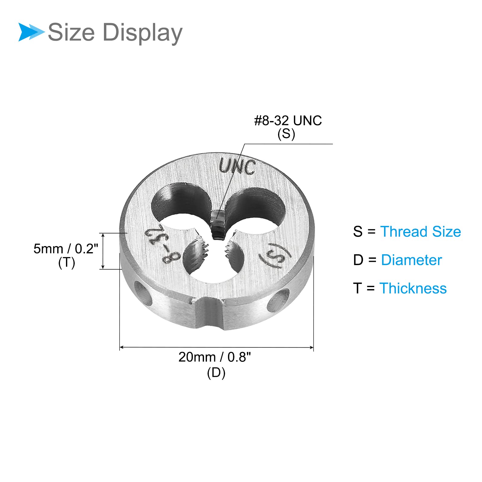 CoCud Rond Filetage Matrices, 8-32 UNC Filetage, 9Sicr