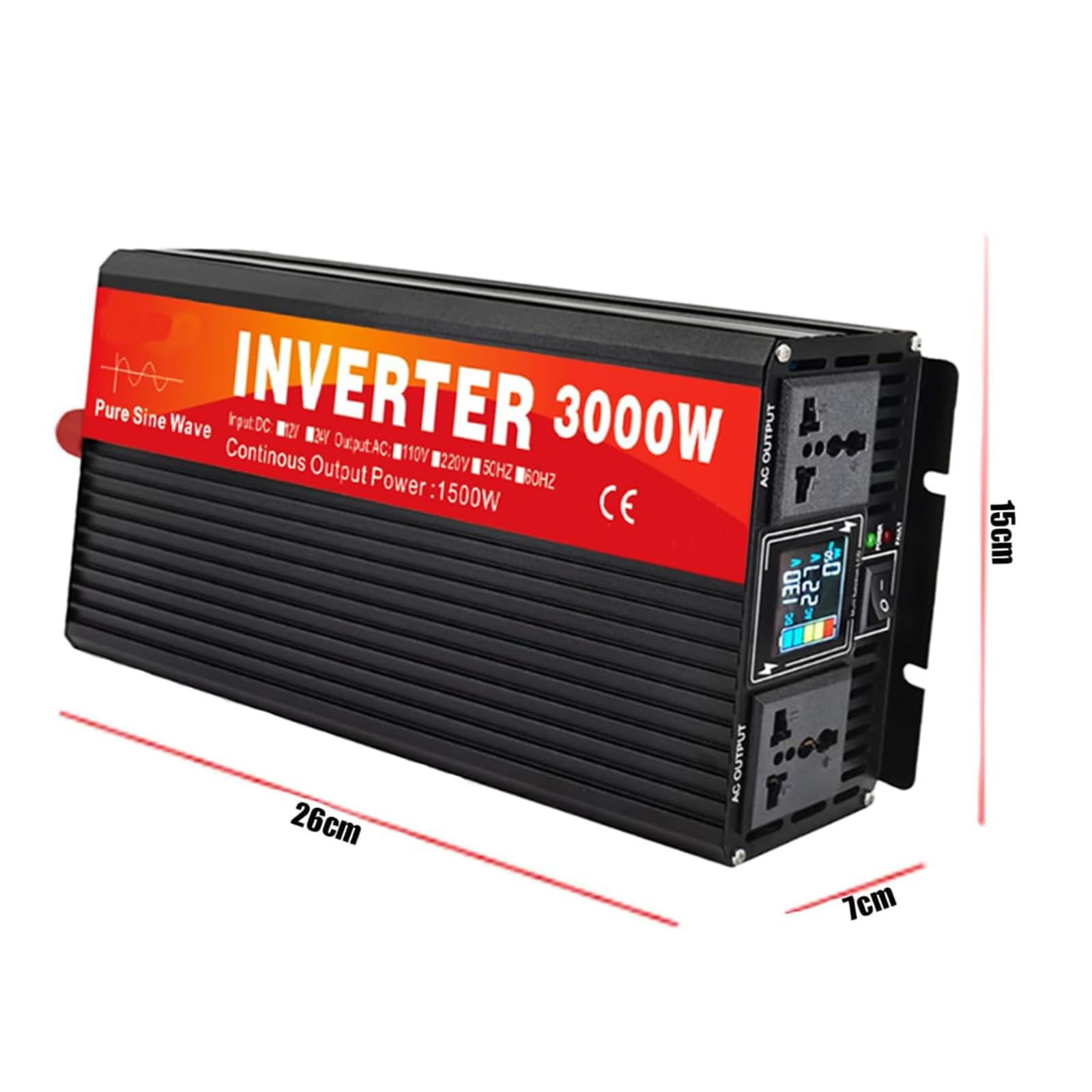 3000W Czysty falownik sinusoidalny z ładowarką DC12V 24V 48V 60V