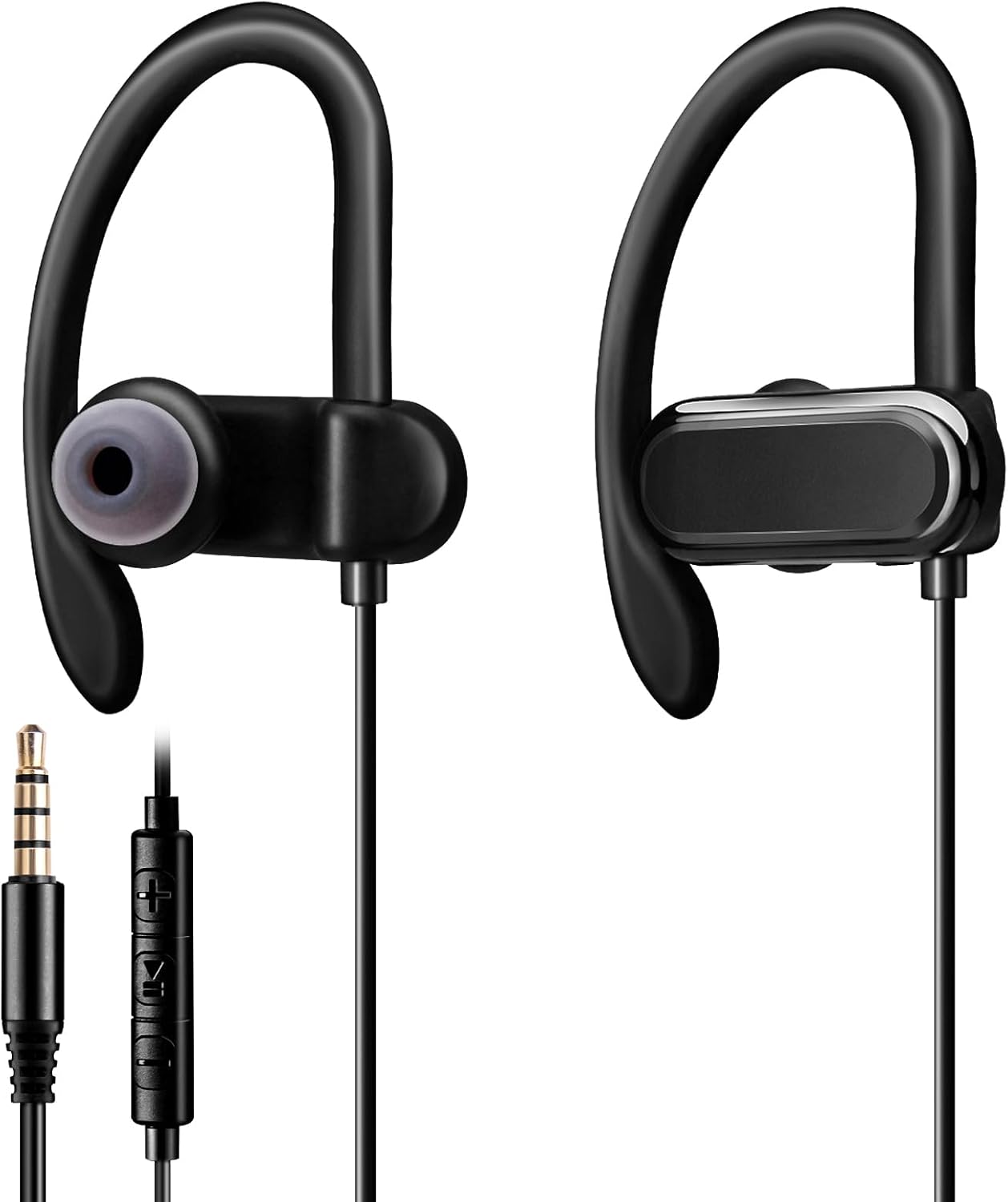 [Upgraded Wired Earbuds Headphones with Secure Ear Hooks & Microphone for Sports Running Gym Workout Exercise – 3.5mm Connection for Smartphone and Computers, Noise-Isolation, CGS-W3