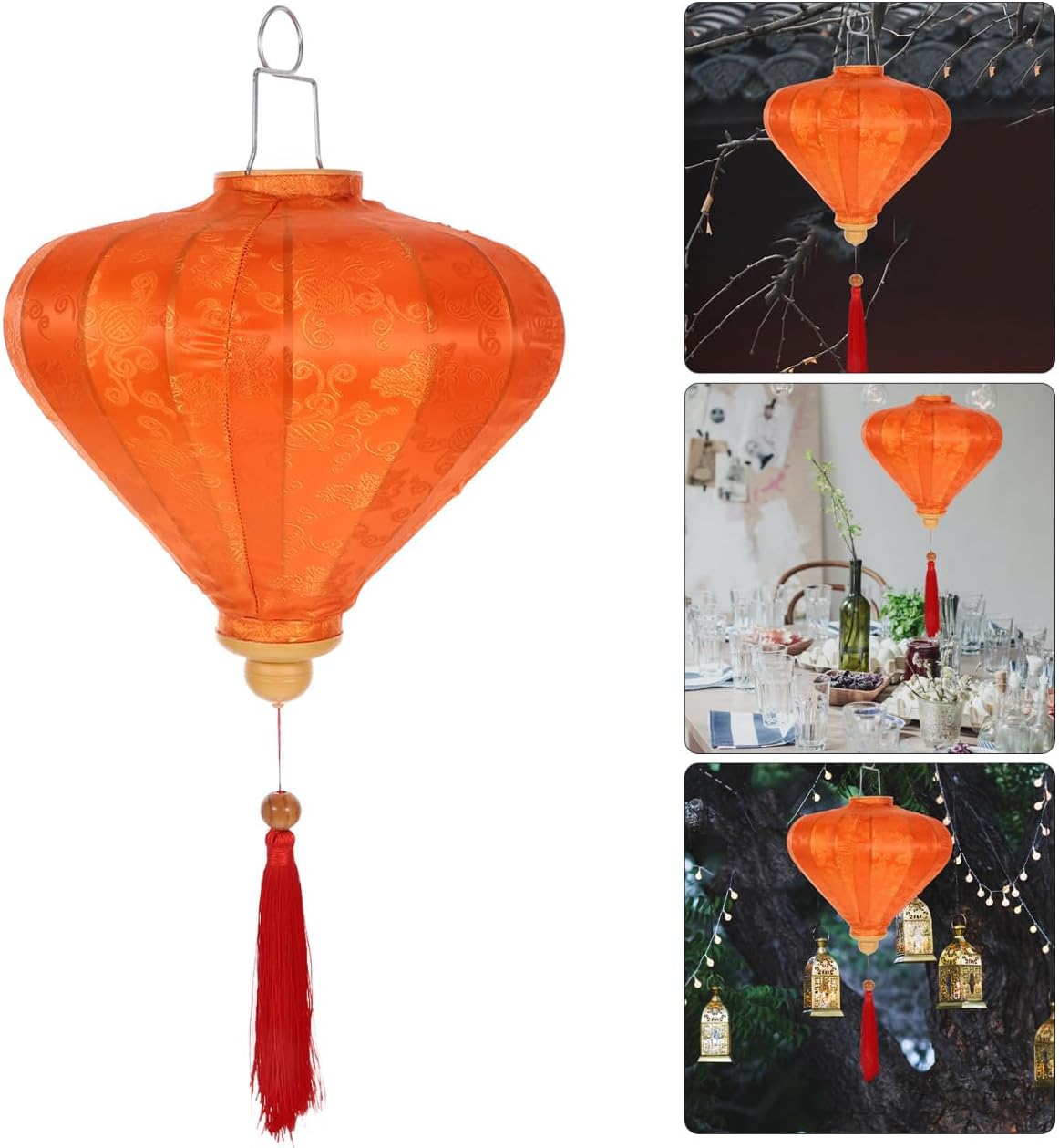Uonlytech Vietnamese Fabric Lantern for Festivals Water Drop Design Hanging Lampshade for Weddings Parties Gardens and Home Decor