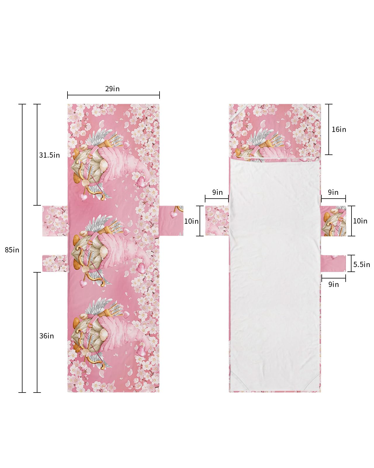 Pink Gnomes Valentines Day Beach Lounge Chair Towel Cover, Soft Chaise Lounge Towel with Side Pockets Patio Pool Chairs Cover for Beach/Pool Sunbathing 29x85 Watercolor Cherry Blossom