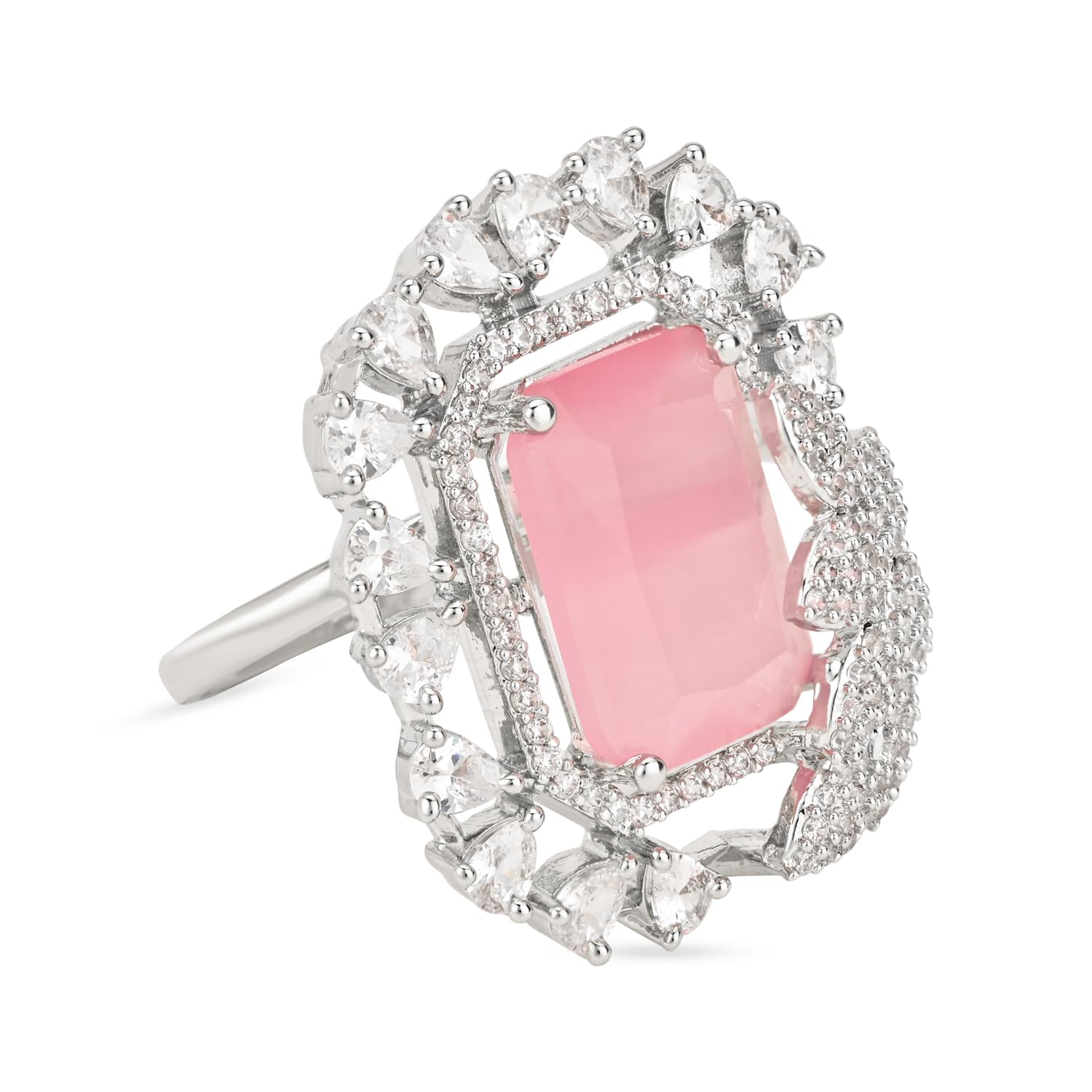 I Jewels Silver Plated Stylish Latest Fashion Square Shape CZ American Diamond Adjustable Finger Ring for Women and Girls (FL248Z) (Pink) (B0CYHC5DRR) Amazon Price History, Amazon Price Tracker
