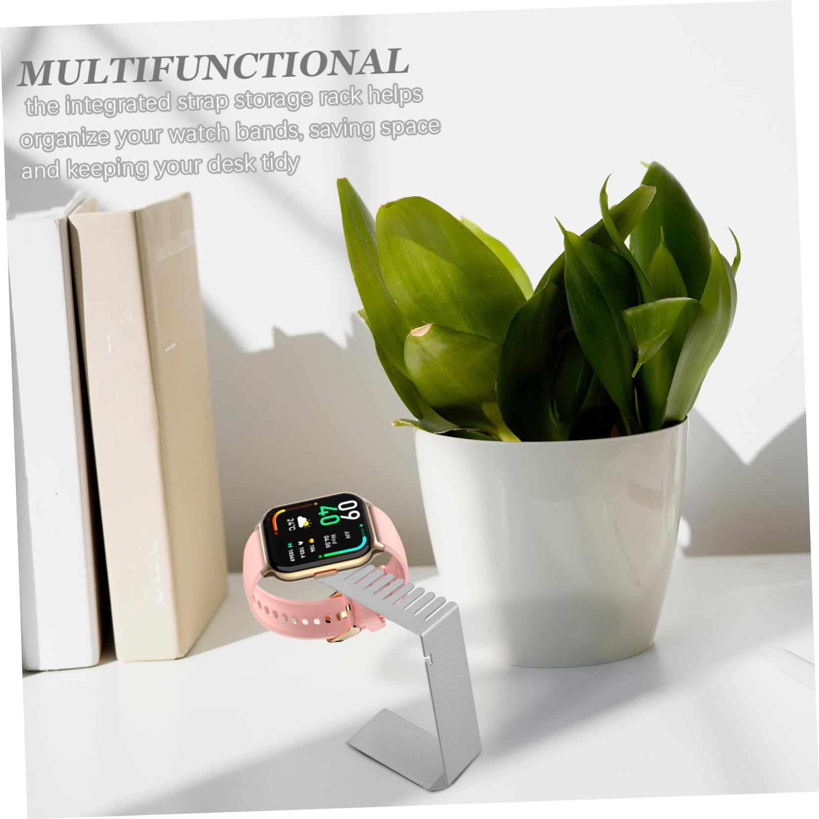 Supporto Ricarica Smartwatch da Tavolo in Acciaio Inox Argento | Cinturino e Orologio, Base Zavorrata, Aspetto Raffinato, Facile Uso su Scrivania, Accessori Premium