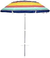 Vista 13 de Sombrilla de playa plegable de 6.5 pies, portátil, con anclaje para la arena, a prueba de viento, botón para inclinación y ventilación, protección