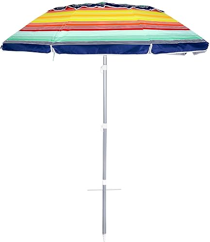 Miniatura 13 de Sombrilla de playa plegable de 6.5 pies, portátil, con anclaje para la arena, a prueba de viento, botón para inclinación y ventilación, protección