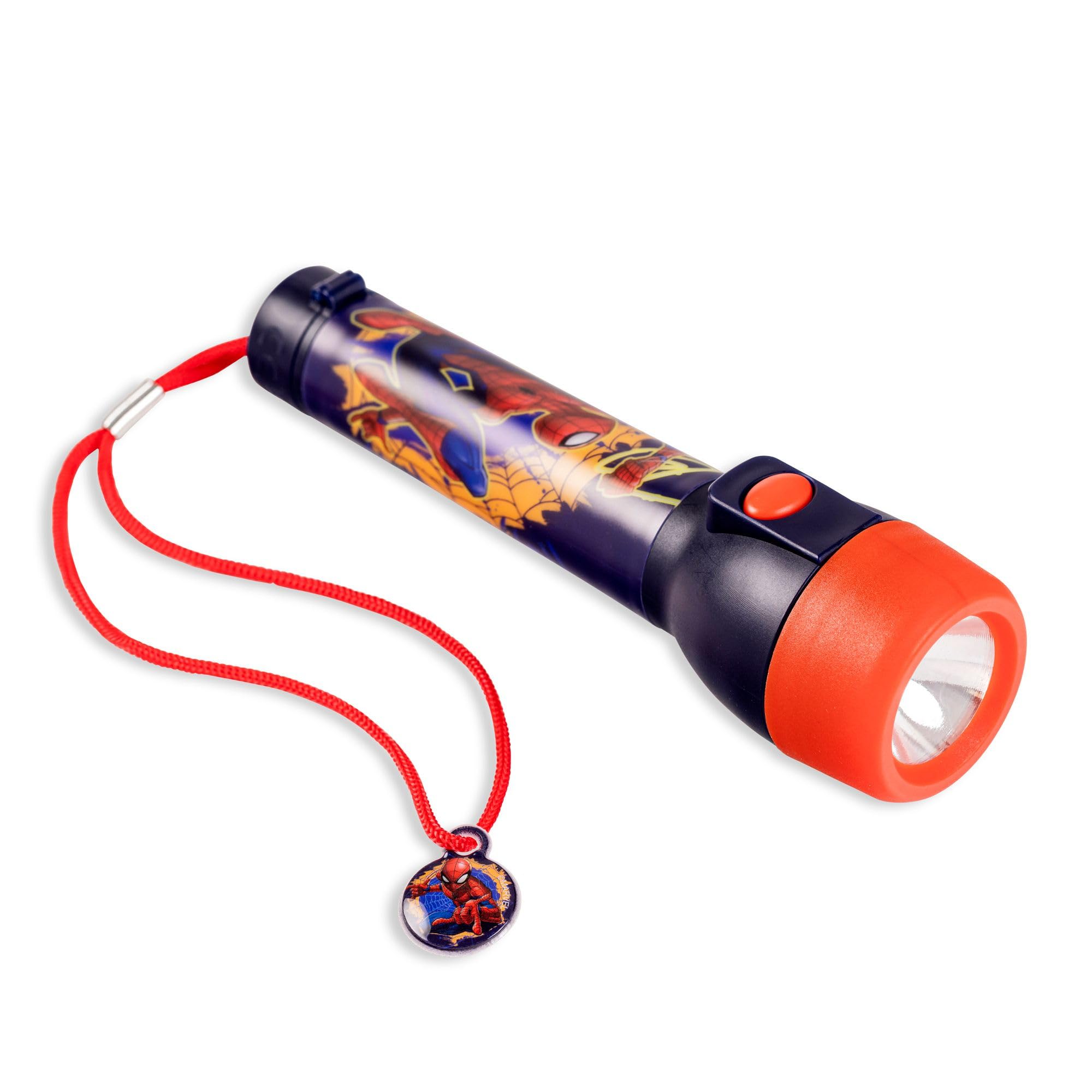 Disney Spiderman Kids Big LED Torch 16cm Plastic Non-Slip Flashlight for Outdoor Adventures, Camping, Hiking and Emergency Use
