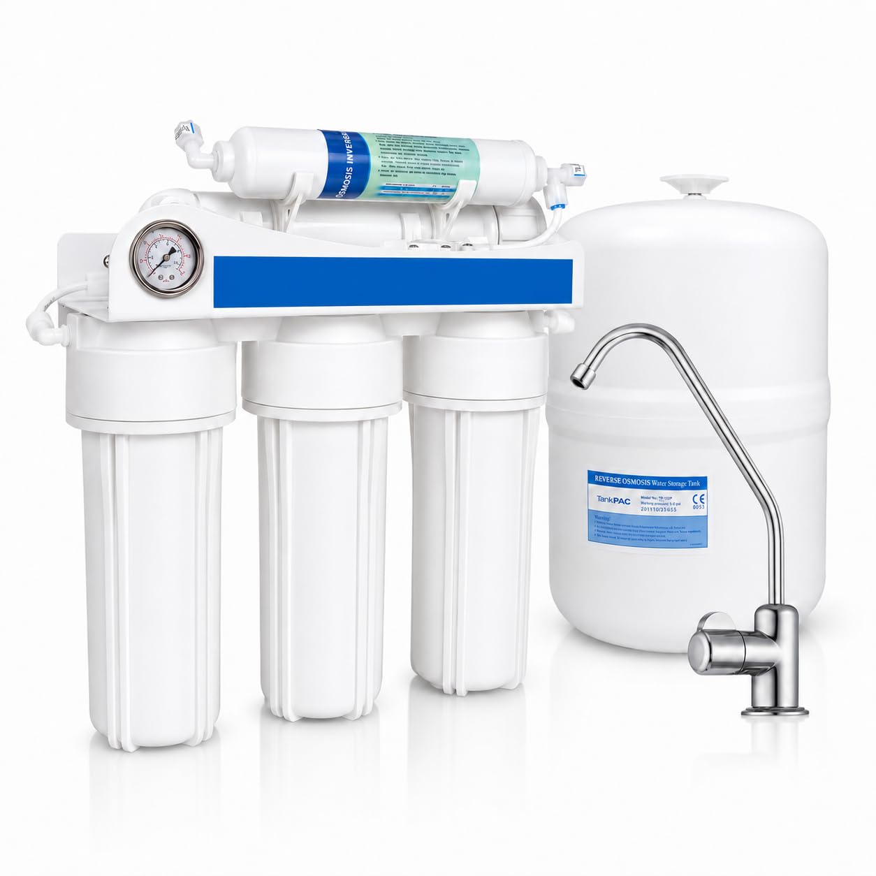 Bbagua EUR-​50 – Equipo de Ósmosis Inversa 5 Etapas para Casa | Reduce Cal, Cloro y Sales | Agua Purificada de Baja Mineralización | Sistema Bajo Fregadero con Filtros y Membrana
