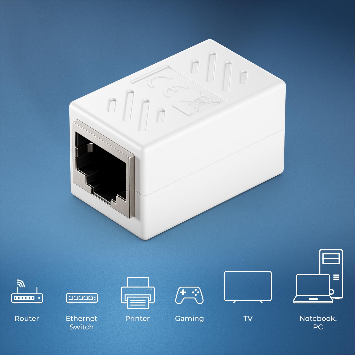 deleyCON 4x Adattatore RJ45 (1000 Mbit) - Giunto per Prolungare Cavi LAN Gigabit - Connettore Ethernet Compatibile con Cavi Cat8, Cat7, Cat6, Cat5 - Supporta DSL e PoE - 2 Porte RJ45 Femmina - Bianco