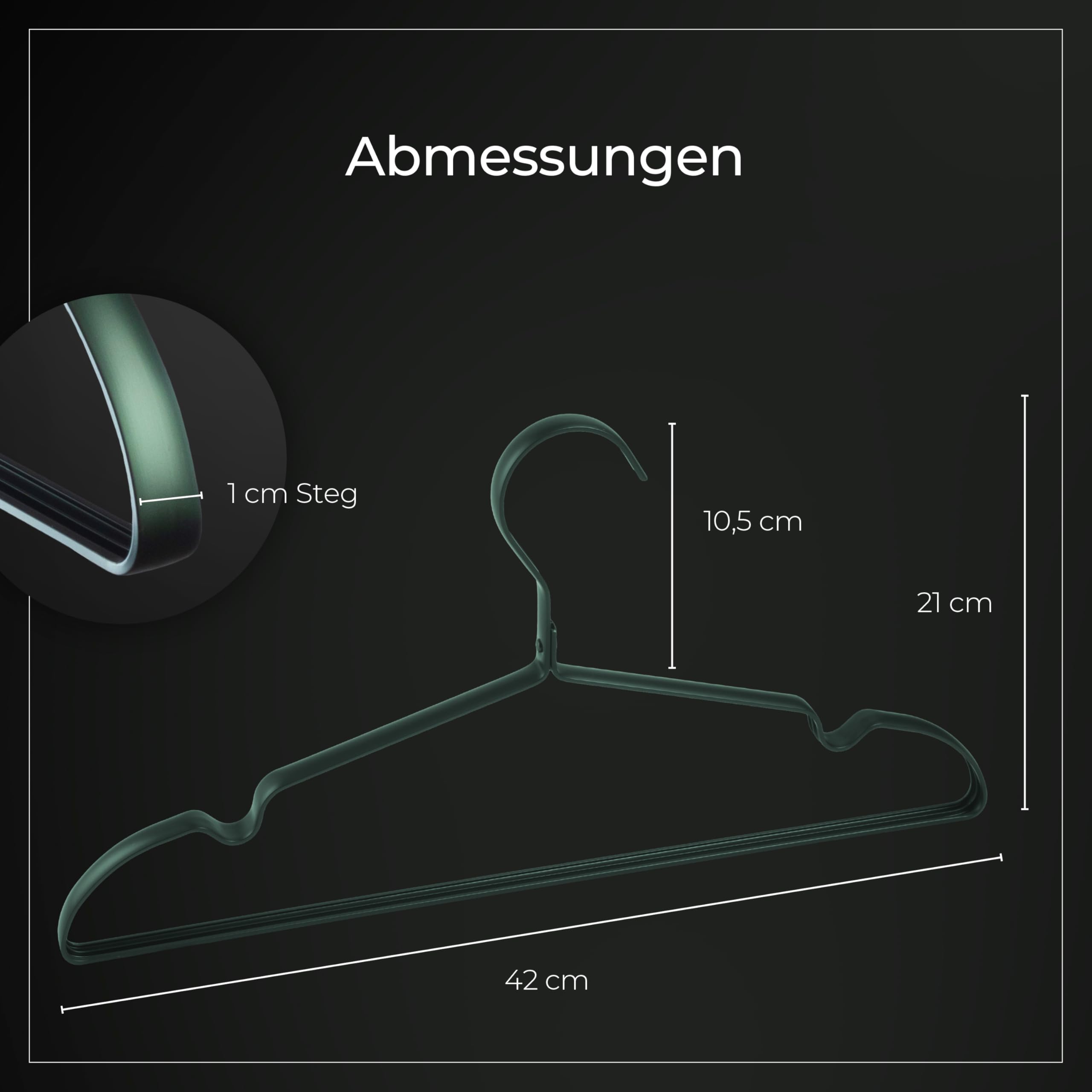 Parusia Kleiderbügel waldgrün, 42cm breit, 1cm stark, Kleiderbügel Metall rostfrei, formstabil, zur platzsparenden Kleideraufbewahrung & Organisation von Kleiderschrank, Kleiderständer (20)