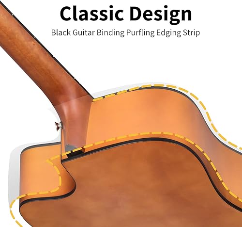 Vista 23 de Donner guitarra acústica dreadnought para adultos principiantes, de tamaño estándar, con funda, correa, afinador, cejilla, golpeador, cuerdas y 4