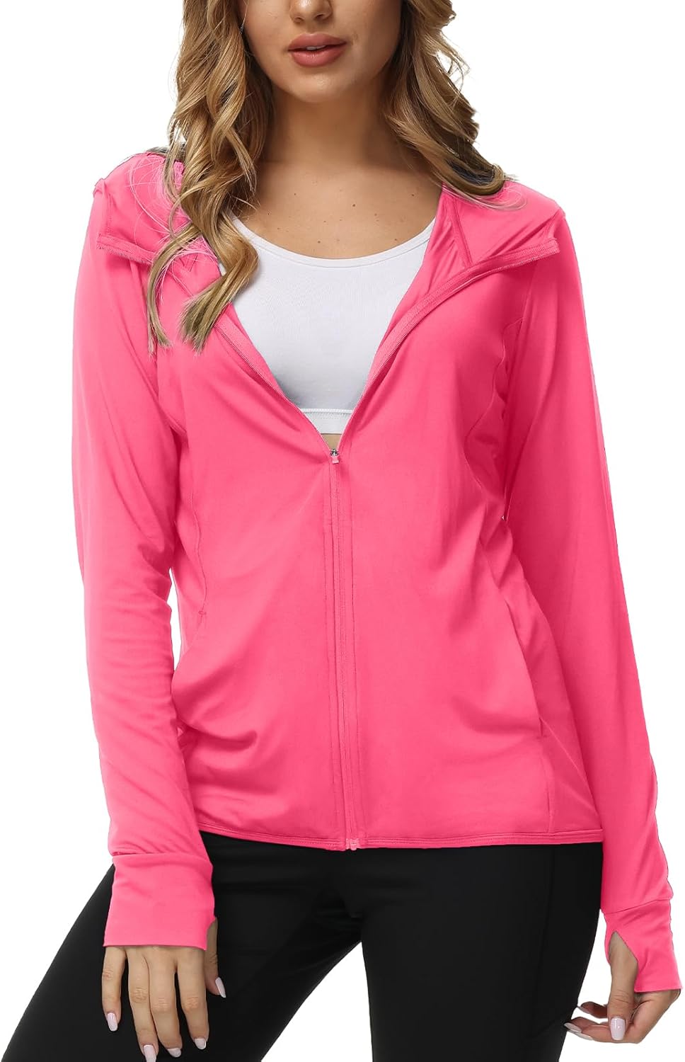 TIHEEN Women's UPF 50+ Sun Protection Hoodie Jacket Lightweight Full Zip Athletic Jacket Long Sleeve Shirt with Pockets