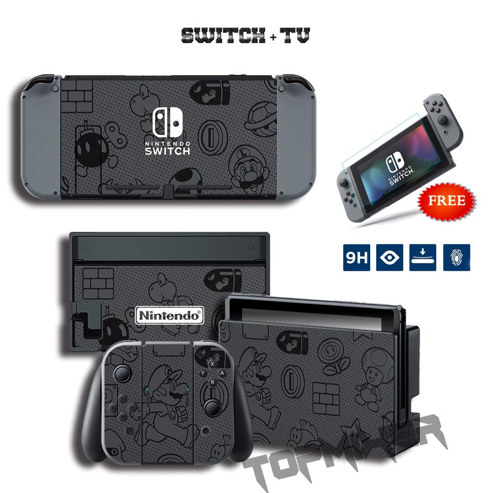 Topmixer Ns Full Set Elegant Vinyl Skin Super Mario Black Sticker Black Cap Compatible With Nintendo Switch Console And Joy Con Controllers Free High Resolution Screen Protector Buy Online In Bermuda At Desertcart